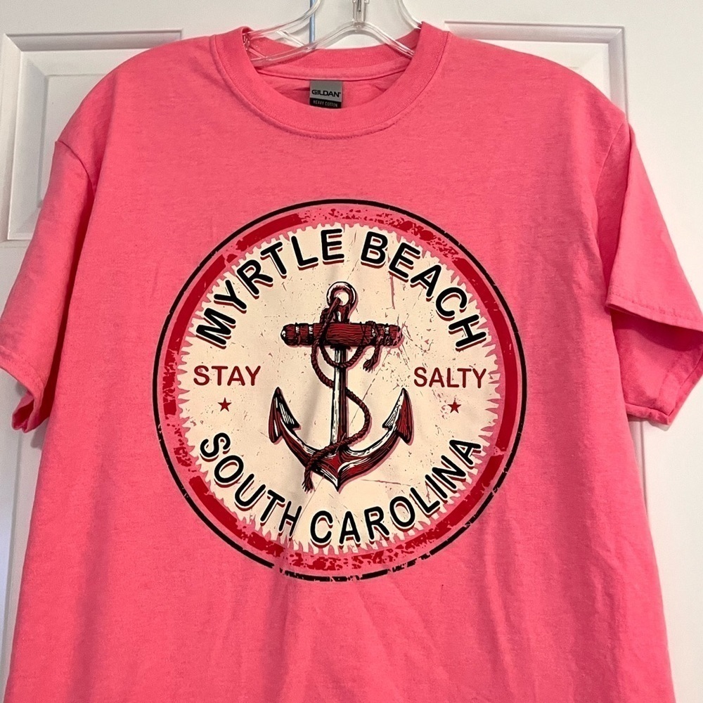 Myrtle Beach South Carolina "Stay Salty" pink heavy cotton short sleeve t-shirt.